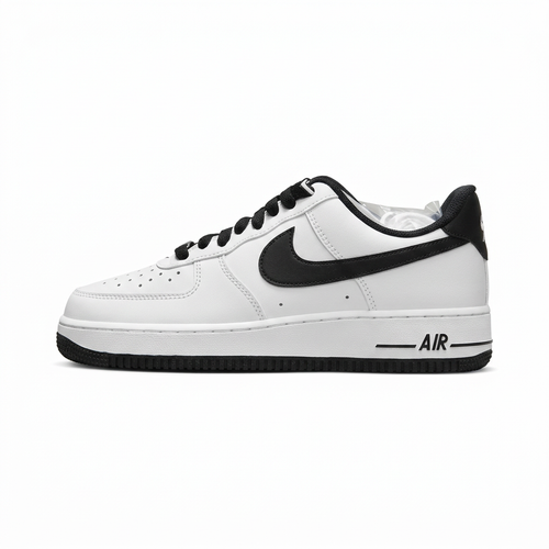 White and black Nike sneaker, side view on a white background